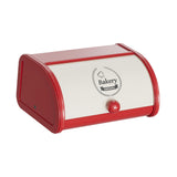 Maxbell Metal Bread Box Roll Top Bread Container for Entryway Kitchen Counter Pantry L White and Red