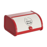 Maxbell Metal Bread Box Roll Top Bread Container for Entryway Kitchen Counter Pantry L White and Red
