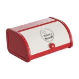Maxbell Metal Bread Box Roll Top Bread Container for Entryway Kitchen Counter Pantry L White and Red