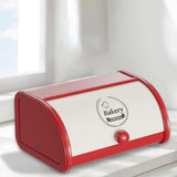 Maxbell Metal Bread Box Roll Top Bread Container for Entryway Kitchen Counter Pantry L White and Red