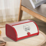 Maxbell Metal Bread Box Roll Top Bread Container for Entryway Kitchen Counter Pantry L White and Red