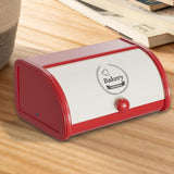 Maxbell Metal Bread Box Roll Top Bread Container for Entryway Kitchen Counter Pantry L White and Red