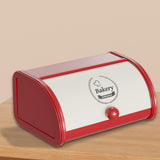 Maxbell Metal Bread Box Roll Top Bread Container for Entryway Kitchen Counter Pantry L White and Red