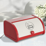Maxbell Metal Bread Box Roll Top Bread Container for Entryway Kitchen Counter Pantry L White and Red