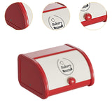 Maxbell Metal Bread Box Roll Top Bread Container for Entryway Kitchen Counter Pantry M White and Red