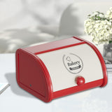 Maxbell Metal Bread Box Roll Top Bread Container for Entryway Kitchen Counter Pantry M White and Red