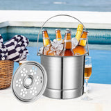 Maxbell Ice Bucket with Ice Tong Creative Metal Beverage Tub for Home Barbecue Party Silver