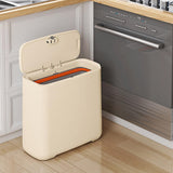Maxbell Trash Can with Lid Household Toilet Wastebasket for Kitchen Bathroom Bedroom Beige