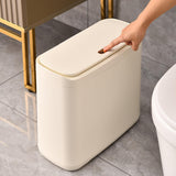 Maxbell Trash Can with Lid Household Toilet Wastebasket for Kitchen Bathroom Bedroom Beige