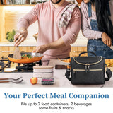 Maxbell Lunch Bag for Women Portable Adult Lunch Cooler Case for Beach Office Travel Black