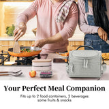 Maxbell Lunch Bag for Women Portable Adult Lunch Cooler Case for Beach Office Travel Gray