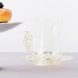 Maxbell Flower Tea Cup Gift Espresso Cups for Valentines Day Female Birthday Present Argent