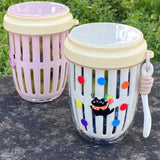 Maxbell Fruit Salad Storage Cup with Colander Food Container for Office Work Camping Pink