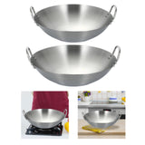 Maxbell Stainless Steel Wok Pan Silver Flat Bottom for Stewing Deep Frying Induction Diameter 26cm