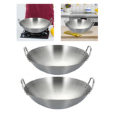 Maxbell Stainless Steel Wok Pan Silver Flat Bottom for Stewing Deep Frying Induction Diameter 26cm