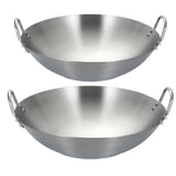 Maxbell Stainless Steel Wok Pan Silver Flat Bottom for Stewing Deep Frying Induction Diameter 26cm