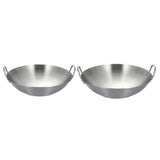 Maxbell Stainless Steel Wok Pan Silver Flat Bottom for Stewing Deep Frying Induction Diameter 26cm