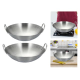 Maxbell Stainless Steel Wok Pan Silver Flat Bottom for Stewing Deep Frying Induction Diameter 26cm