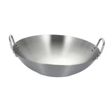 Maxbell Stainless Steel Wok Pan Silver Flat Bottom for Stewing Deep Frying Induction Diameter 26cm