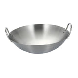Maxbell Stainless Steel Wok Pan Silver Flat Bottom for Stewing Deep Frying Induction Diameter 26cm