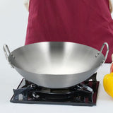Maxbell Stainless Steel Wok Pan Silver Flat Bottom for Stewing Deep Frying Induction Diameter 26cm