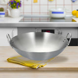 Maxbell Stainless Steel Wok Pan Silver Flat Bottom for Stewing Deep Frying Induction Diameter 26cm