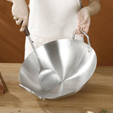 Maxbell Stainless Steel Wok Pan Silver Flat Bottom for Stewing Deep Frying Induction Diameter 26cm