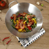 Maxbell Stainless Steel Wok Pan Silver Flat Bottom for Stewing Deep Frying Induction Diameter 28cm