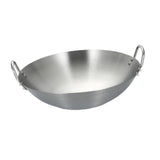Maxbell Stainless Steel Wok Pan Silver Flat Bottom for Stewing Deep Frying Induction Diameter 28cm
