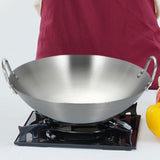 Maxbell Stainless Steel Wok Pan Silver Flat Bottom for Stewing Deep Frying Induction Diameter 28cm
