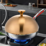 Maxbell Stainless Steel Burger Cover Basting Steaming Cover for Kitchen Cheeseburger Diameter 22 cm Gold