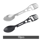 Maxbell 10 Pieces Multifunctional Camping Spork Fork Knife for Picnic Outdoor Hiking Silver
