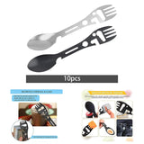 Maxbell 10 Pieces Multifunctional Camping Spork Fork Knife for Picnic Outdoor Hiking Silver
