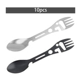 Maxbell 10 Pieces Multifunctional Camping Spork Fork Knife for Picnic Outdoor Hiking Silver