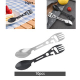 Maxbell 10 Pieces Multifunctional Camping Spork Fork Knife for Picnic Outdoor Hiking Silver