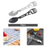 Maxbell 10 Pieces Multifunctional Camping Spork Fork Knife for Picnic Outdoor Hiking Silver