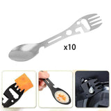 Maxbell 10 Pieces Multifunctional Camping Spork Fork Knife for Picnic Outdoor Hiking Silver