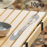 Maxbell 10 Pieces Multifunctional Camping Spork Fork Knife for Picnic Outdoor Hiking Silver