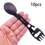 Maxbell 10 Pieces Multifunctional Camping Spork Fork Knife for Picnic Outdoor Hiking Black