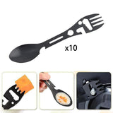 Maxbell 10 Pieces Multifunctional Camping Spork Fork Knife for Picnic Outdoor Hiking Black