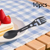 Maxbell 10 Pieces Multifunctional Camping Spork Fork Knife for Picnic Outdoor Hiking Black