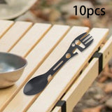 Maxbell 10 Pieces Multifunctional Camping Spork Fork Knife for Picnic Outdoor Hiking Black