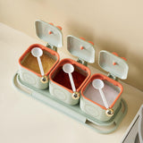 Maxbell Condiment Jars with Holder Tray Organizer Dustproof Sugar Bowl Seasoning Box