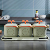 Maxbell Condiment Jars with Holder Tray Organizer Dustproof Sugar Bowl Seasoning Box