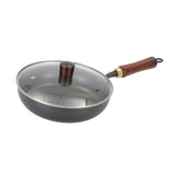 Maxbell Iron Wok Frying Pot Cookware Suitable for All Stoves No Coating Stir Fry Pan Diameter 24cm With Lid