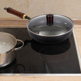 Maxbell Iron Wok Frying Pot Cookware Suitable for All Stoves No Coating Stir Fry Pan Diameter 24cm With Lid
