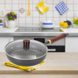 Maxbell Iron Wok Frying Pot Cookware Suitable for All Stoves No Coating Stir Fry Pan Diameter 24cm With Lid