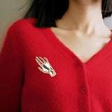 Maxbell Elegant Brooch Pin Hand Shape Alloy Fashionable Lapel Pin for Tie Coat Gowns Gold