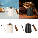 Maxbell 600ml Gooseneck Coffee Kettle Tea Pot for Camping Compact Size Wooden Handle White