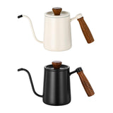 Maxbell 600ml Gooseneck Coffee Kettle Tea Pot for Camping Compact Size Wooden Handle White